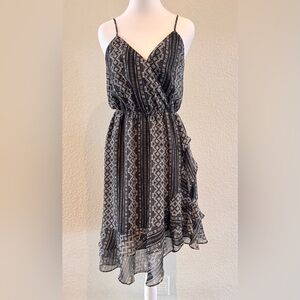 BCBGeneration Faux-Wrap Ruffle Mini Dress – Black & White | Size Small